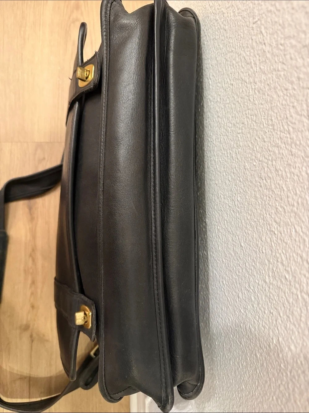 Coach Black Leather Briefcase with Brass Hardware